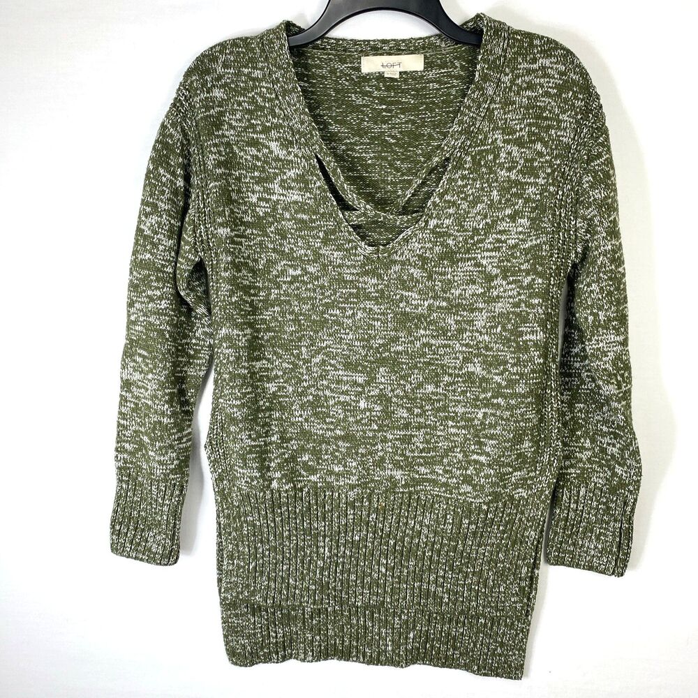 Ann Taylor Loft Women's Size Small Green Speckled V Neck Knit Sweater